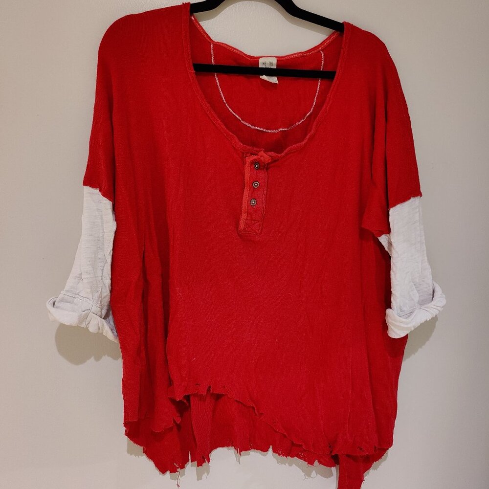 Free People Distressed Red Henley